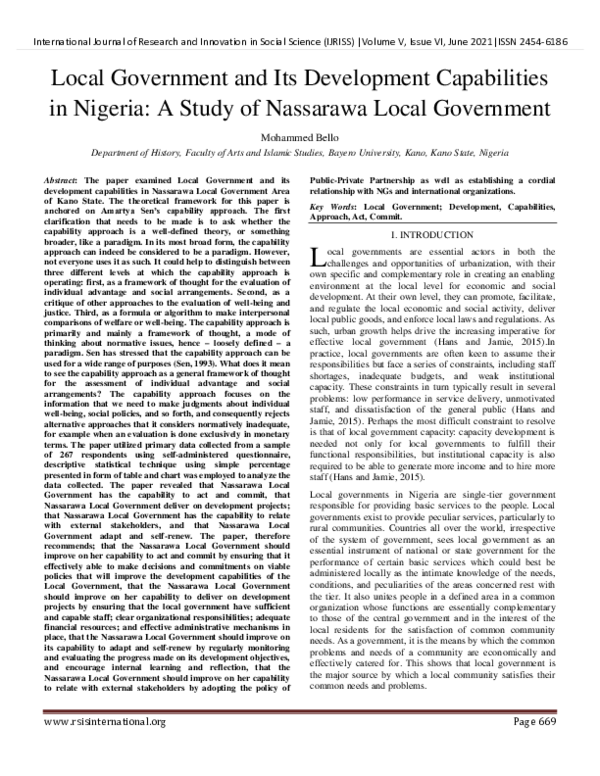 (PDF) Local Government and Its Development Capabilities in Nigeria: A ...