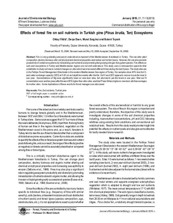 (PDF) Effects of forest fire on soil nutrients in Turkish pine (Pinus ...