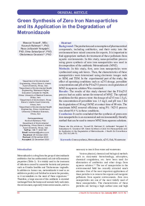 (PDF) Green Synthesis of Zero Iron Nanoparticles and its Application in ...