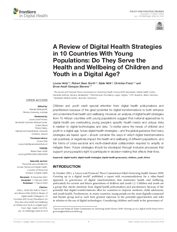 (PDF) A Review of Digital Health Strategies in 10 Countries With Young ...