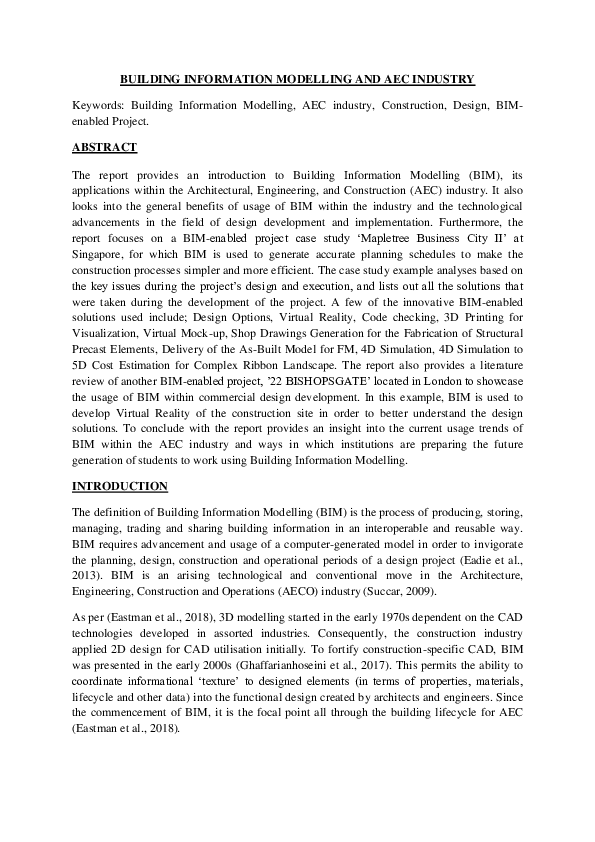(PDF) BUILDING INFORMATION MODELLING AND AEC INDUSTRY