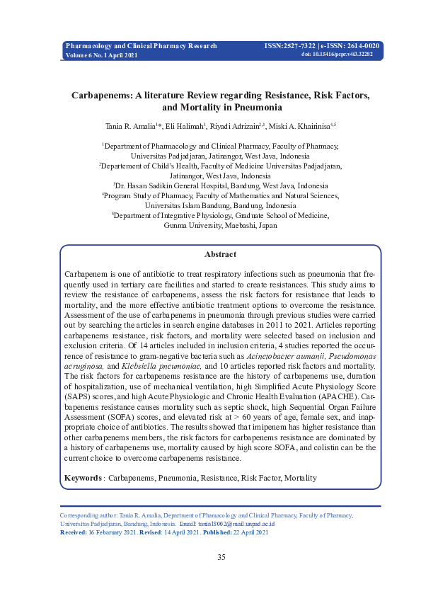 (PDF) Carbapenems for the Treatment of Pneumonia: A literature review ...