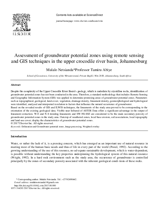 (PDF) ASSESSMENT OF GROUNDWATER POTENTIAL ZONES USING RE-MOTE SENSING ...