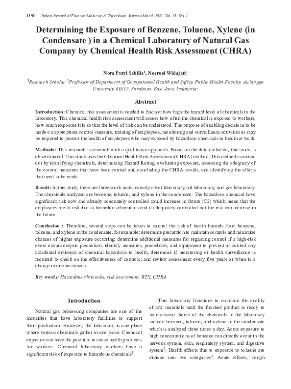 (PDF) Determining the Exposure of Benzene, Toluene, Xylene (in ...