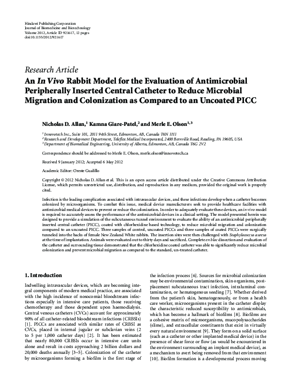 (PDF) An In Vivo Rabbit Model for the Evaluation of Antimicrobial ...