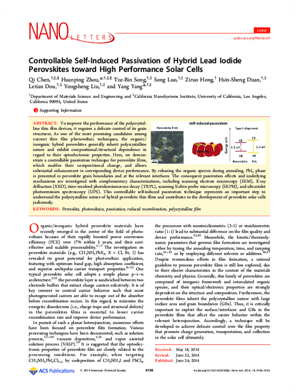 (PDF) Controllable self-induced passivation of hybrid lead iodide ...