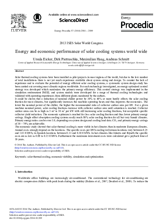 (PDF) Energy and Economic Performance of Solar Cooling Systems World Wide