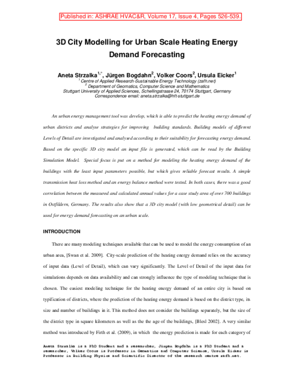 (PDF) 3D City modeling for urban scale heating energy demand forecasting