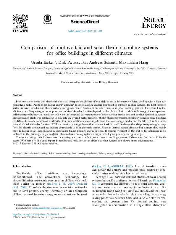 (PDF) Comparison of photovoltaic and solar thermal cooling systems for ...