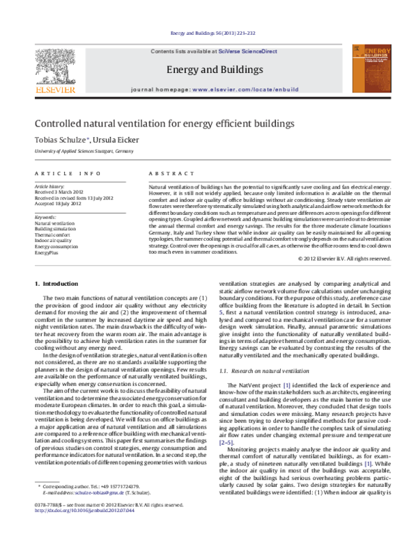 (PDF) Controlled natural ventilation for energy efficient buildings