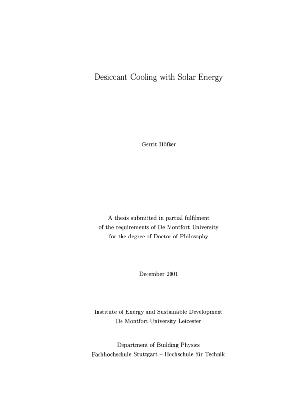 (PDF) Desiccant cooling with solar energy