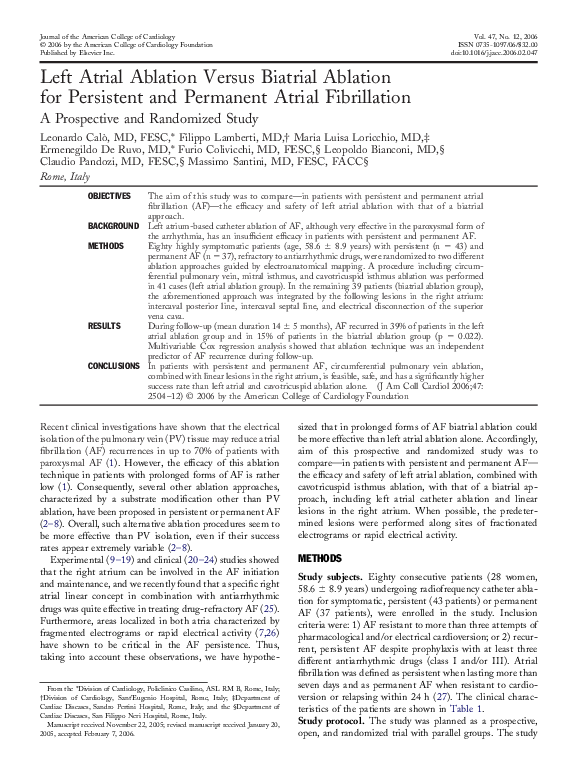 (PDF) Left Atrial Ablation Versus Biatrial Ablation for Persistent and ...