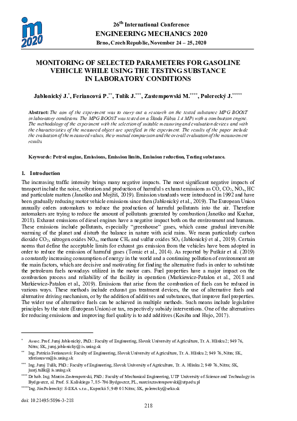 (PDF) Monitoring of Selected Parameters for Gasoline Vehicle While ...