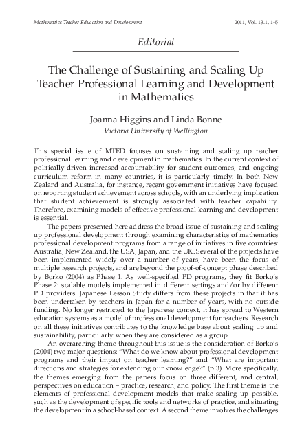 (PDF) Editorial: The Challenge of Sustaining and Scaling up Teacher ...