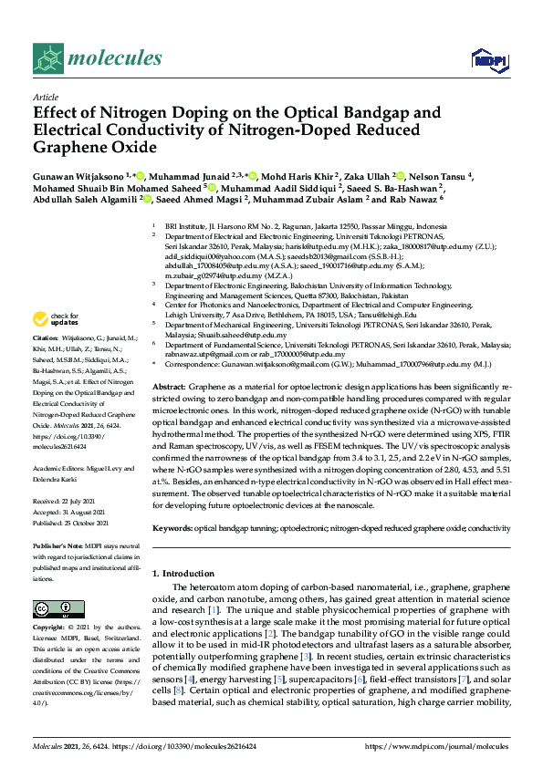 (PDF) Effect of Nitrogen Doping on the Optical Bandgap and Electrical ...