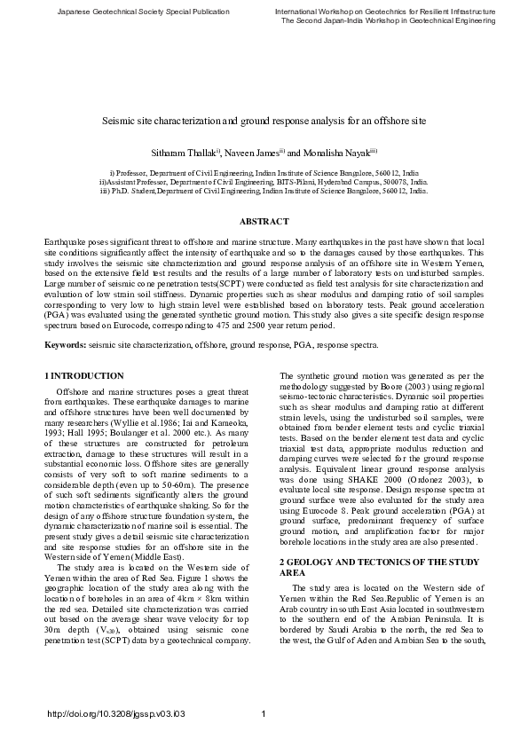 (PDF) Seismic site characterization and ground response analysis for an ...