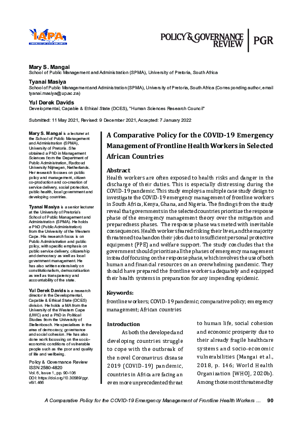 (PDF) A Comparative Policy for the COVID-19 Emergency Management of ...