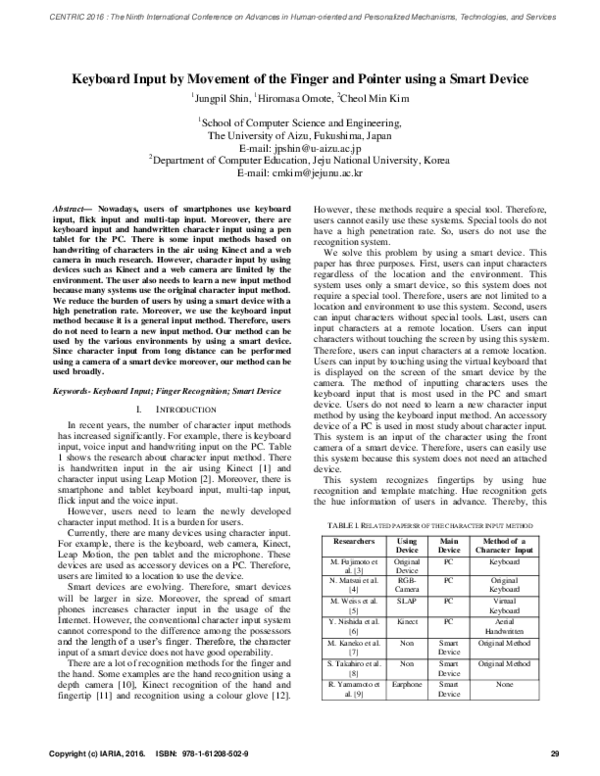 (PDF) Keyboard Input by Movement of the Finger and Pointer using a ...