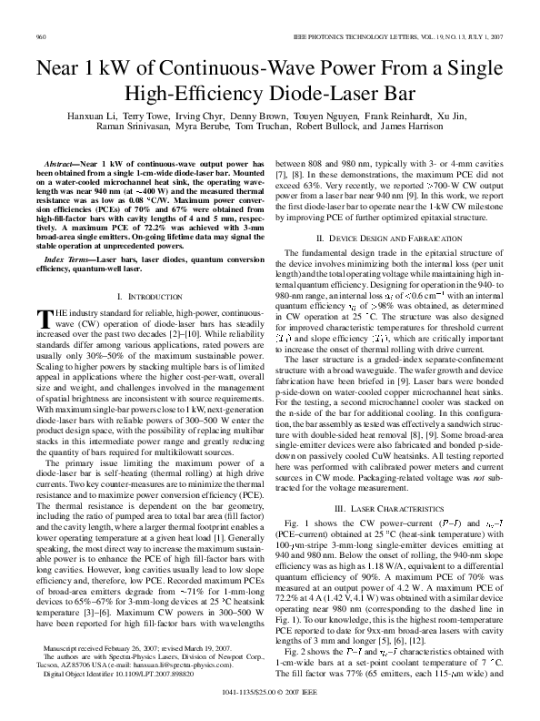 (PDF) Near 1 kW of Continuous-Wave Power From a Single High-Efficiency ...