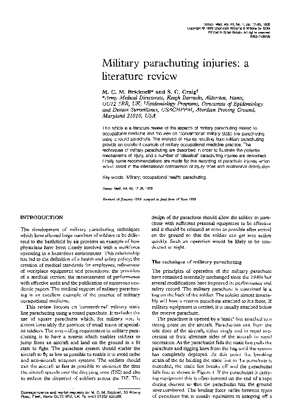 (PDF) Military parachuting injuries: a literature review