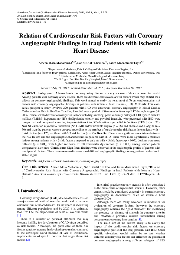 (PDF) Relation of Cardiovascular Risk Factors with Coronary ...
