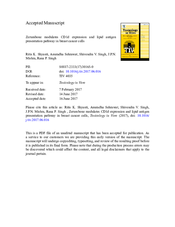 (PDF) Zerumbone modulates CD1d expression and lipid antigen ...