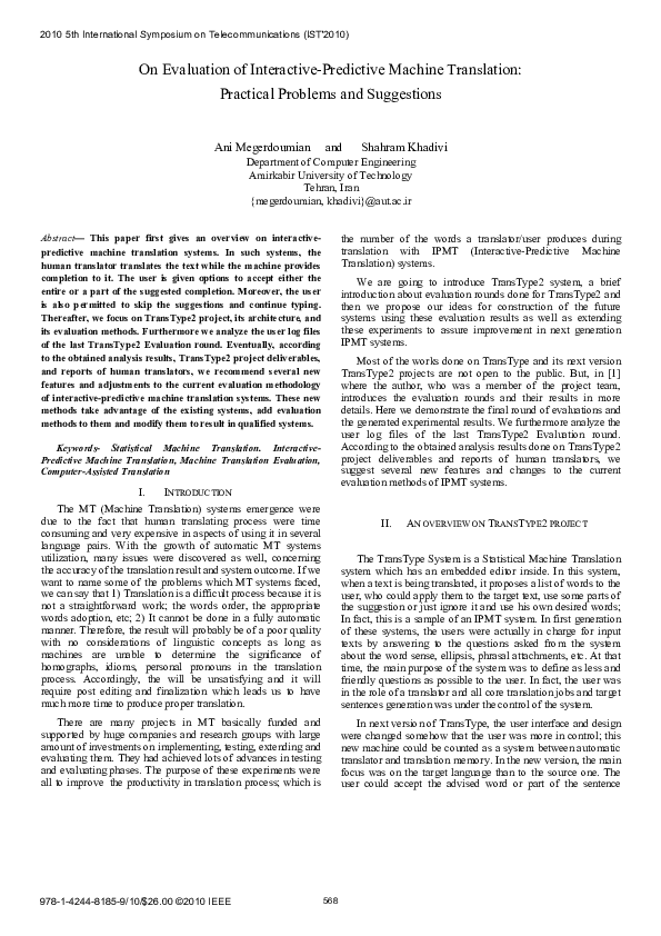 (PDF) On evaluation of interactive-predictive machine translation ...