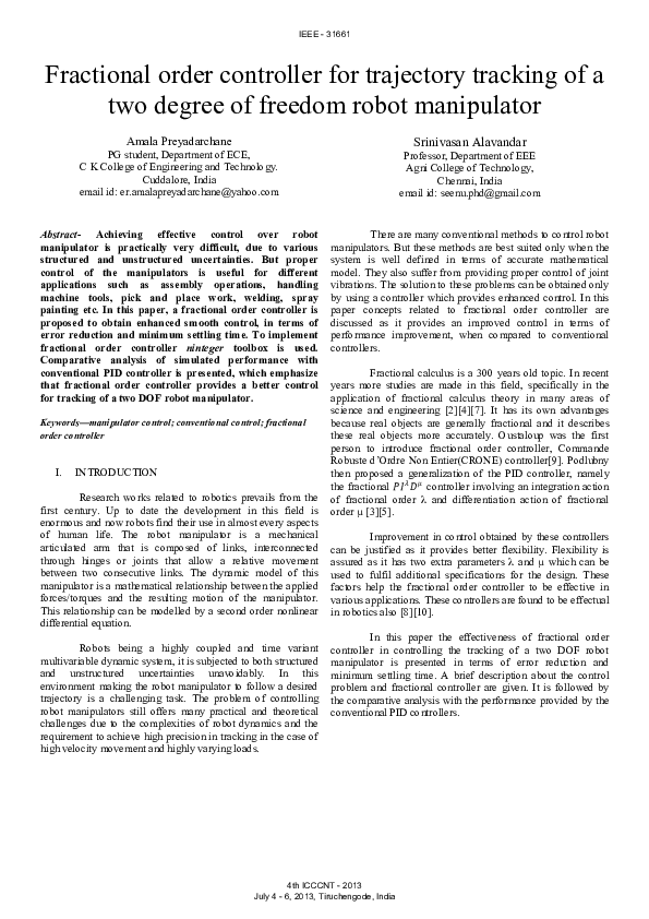 (PDF) Fractional order controller for trajectory tracking of a two ...