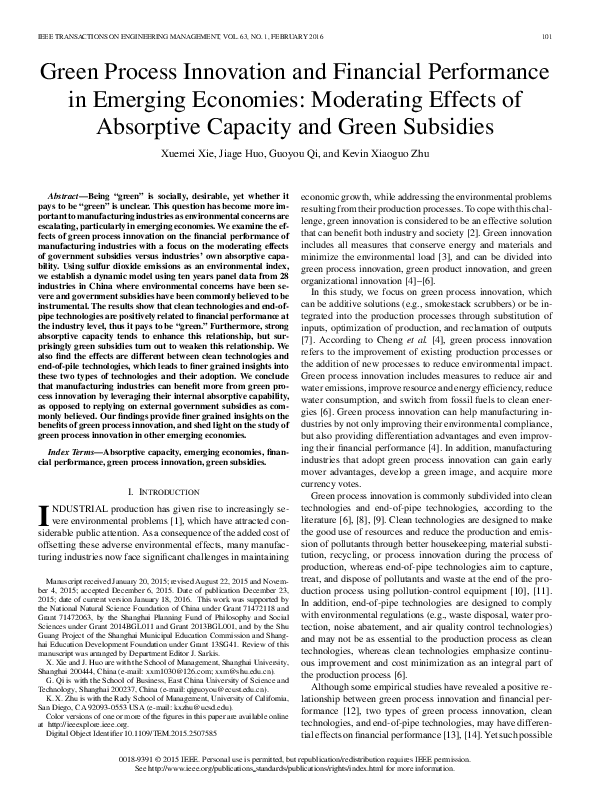 (PDF) Green process innovation and financial performance: The role of ...