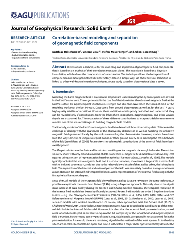 (PDF) Correlation based modelling and separation of geomagnetic field ...