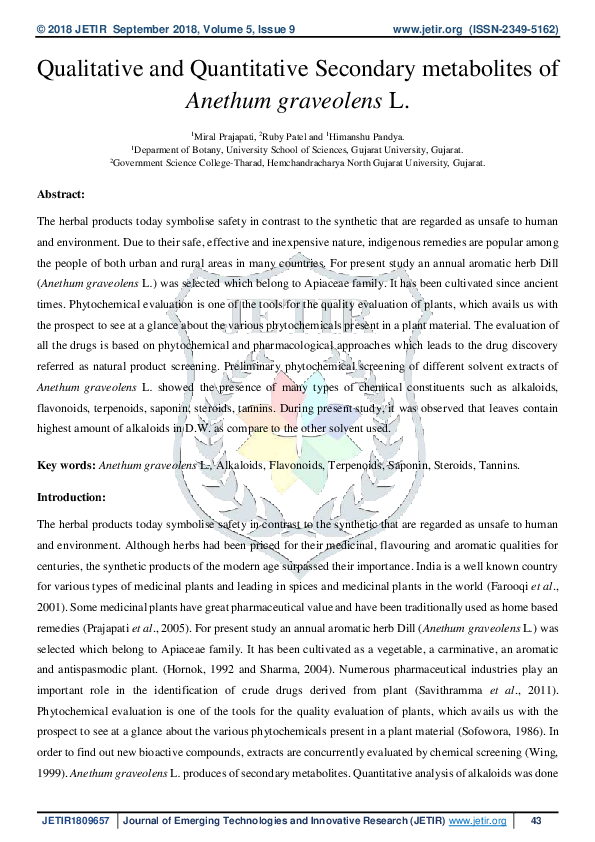 (PDF) Qualitative and Quantitative Secondary metabolites of Anethum ...