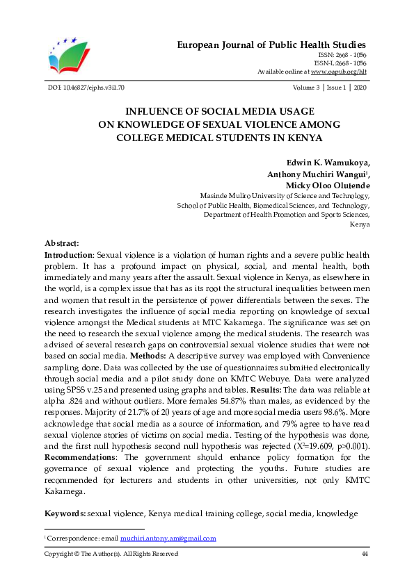 (PDF) Influence of Social Media Usage on Knowledge of Sexual Violence ...
