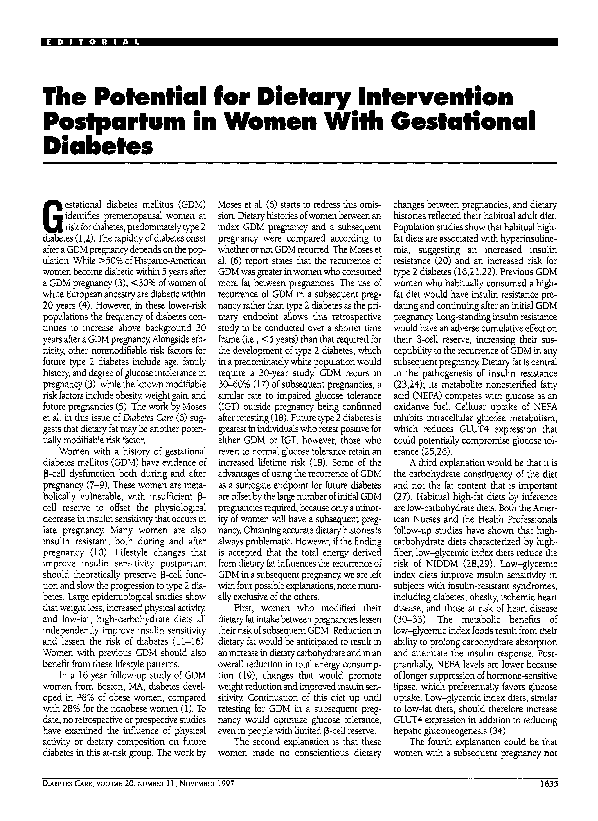 (PDF) The Potential for Dietary Intervention Postpartum in Women With ...