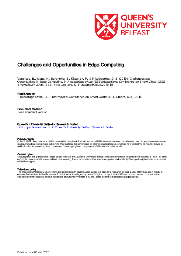 (PDF) Challenges and Opportunities in Edge Computing