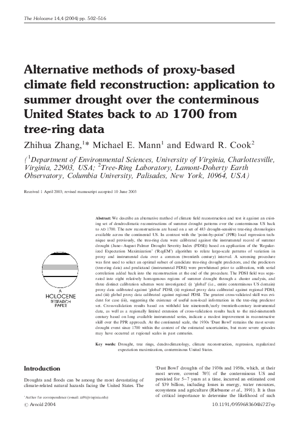 (PDF) Alternative methods of proxy-based climate field reconstruction ...