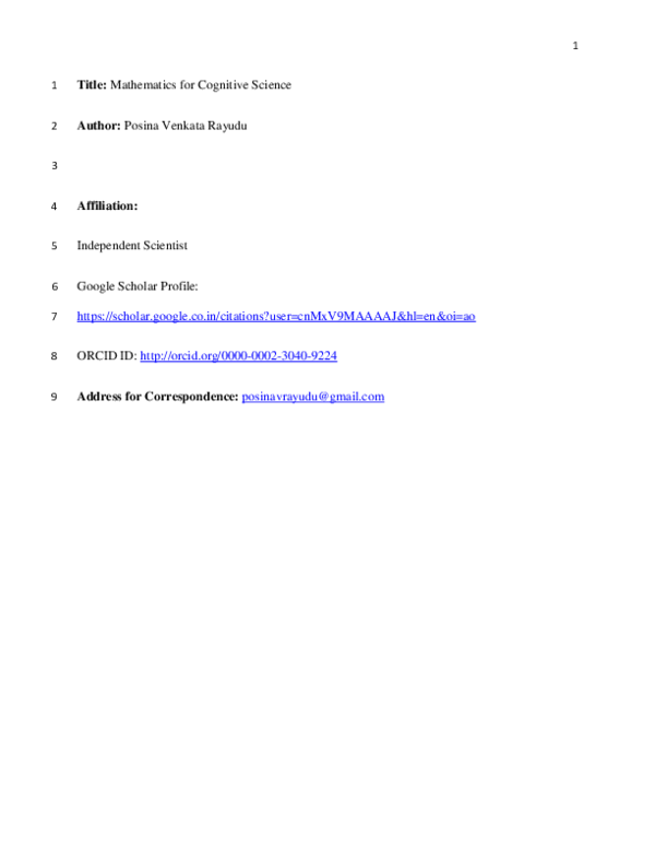 (PDF) Mathematics for Cognitive Science