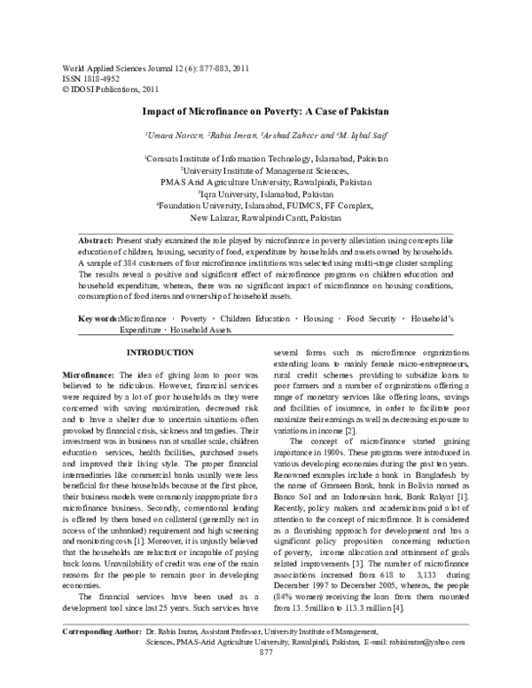 (PDF) Impact of Microfinance on Poverty: A Case of Pakistan