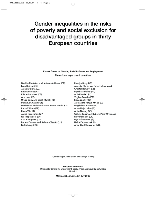 (PDF) Gender inequalities in the risks of poverty and social exclusion ...