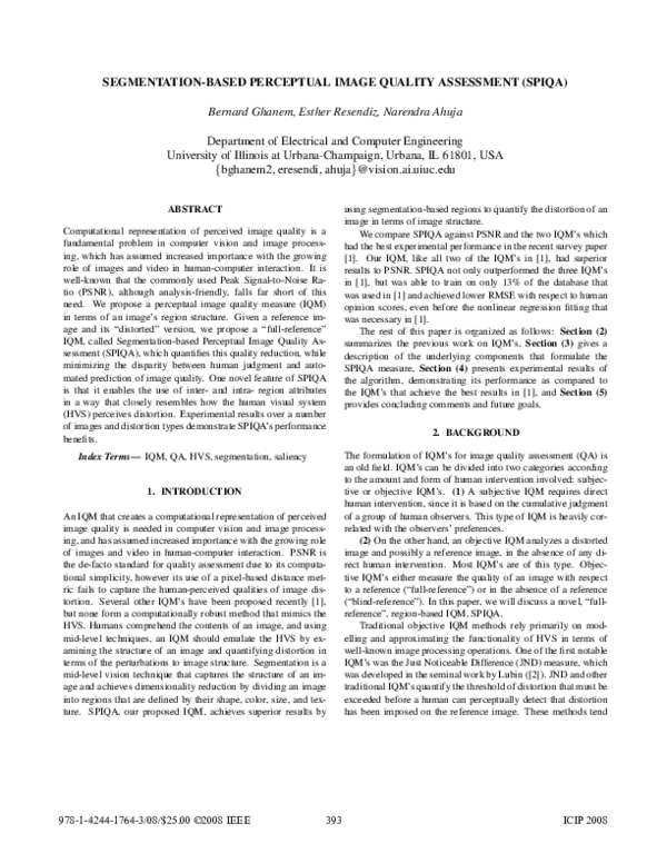 (PDF) Segmentation-based Perceptual Image Quality Assessment (SPIQA)