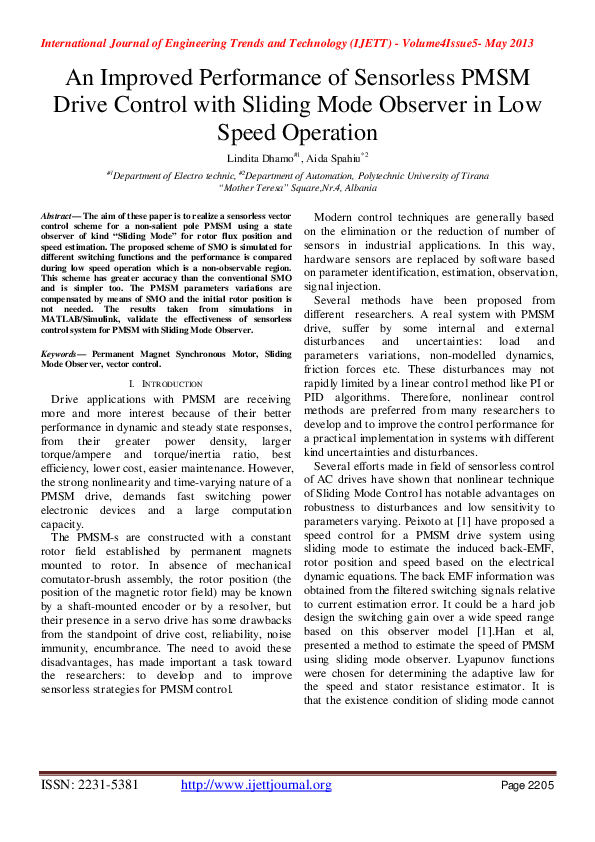 (PDF) An Improved Performance of Sensorless PMSM Drive Control with ...