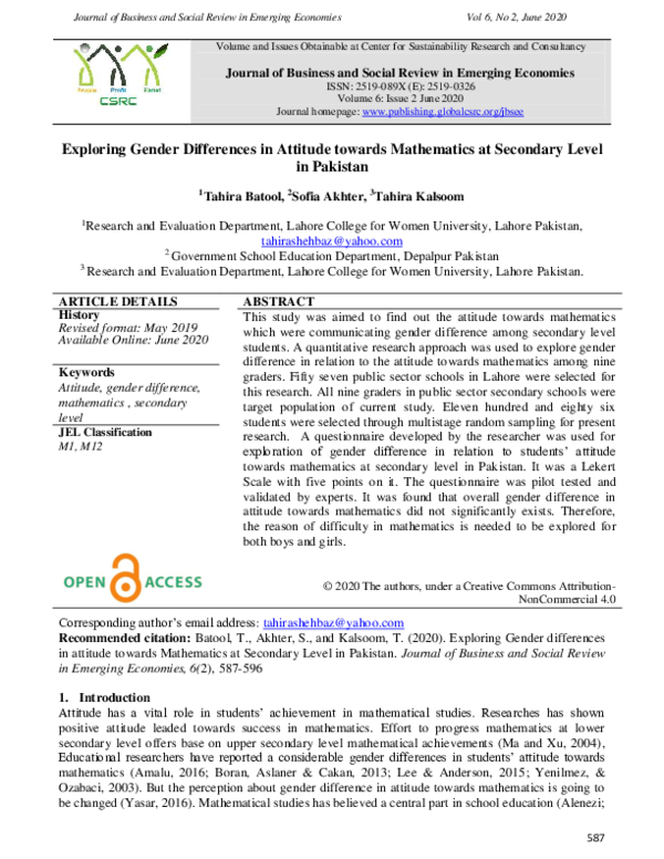(PDF) Exploring Gender differences in attitude towards Mathematics at ...