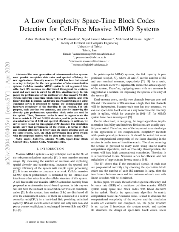 (PDF) A Low-Complexity Space Time Block Codes Detection for Cell Free ...