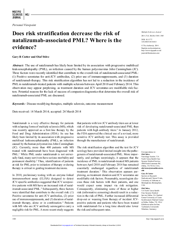 (PDF) Does risk stratification decrease the risk of natalizumab ...