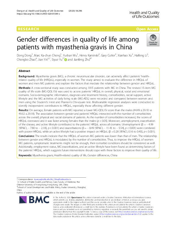(PDF) Gender differences in quality of life among patients with ...