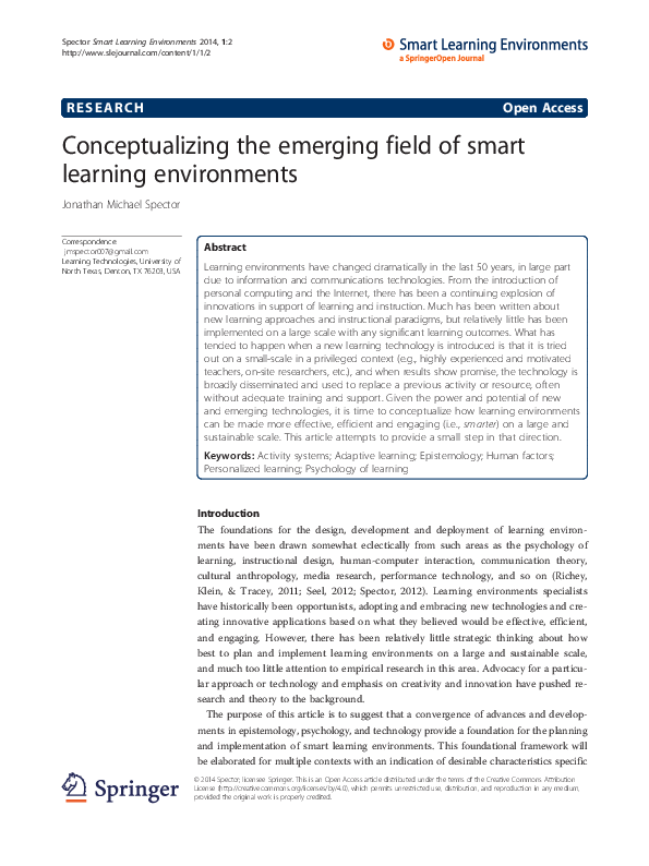 (PDF) Conceptualizing the emerging field of smart learning environments