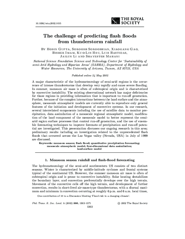 (PDF) The challenge of predicting flash floods from thunderstorm rainfall