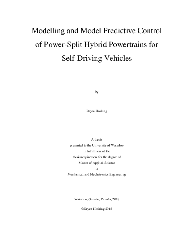 (PDF) Modelling and Model Predictive Control of Power-Split Hybrid ...