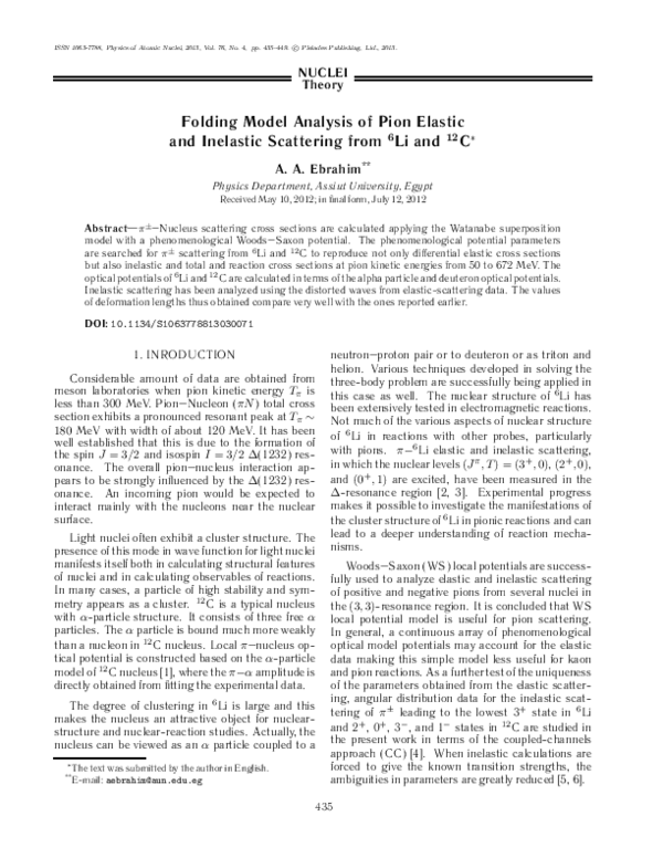 (PDF) Folding model analysis of pion elastic and inelastic scattering ...