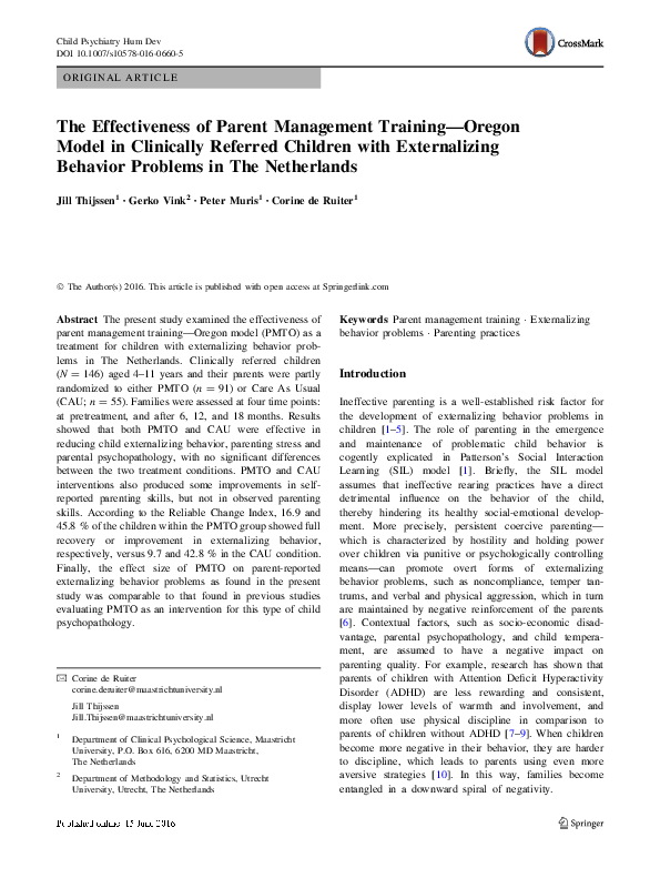 (PDF) The Effectiveness of Parent Management Training-Oregon Model in ...