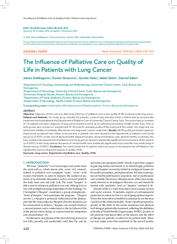 (PDF) The Influence of Palliative Care on Quality of Life in Patients ...